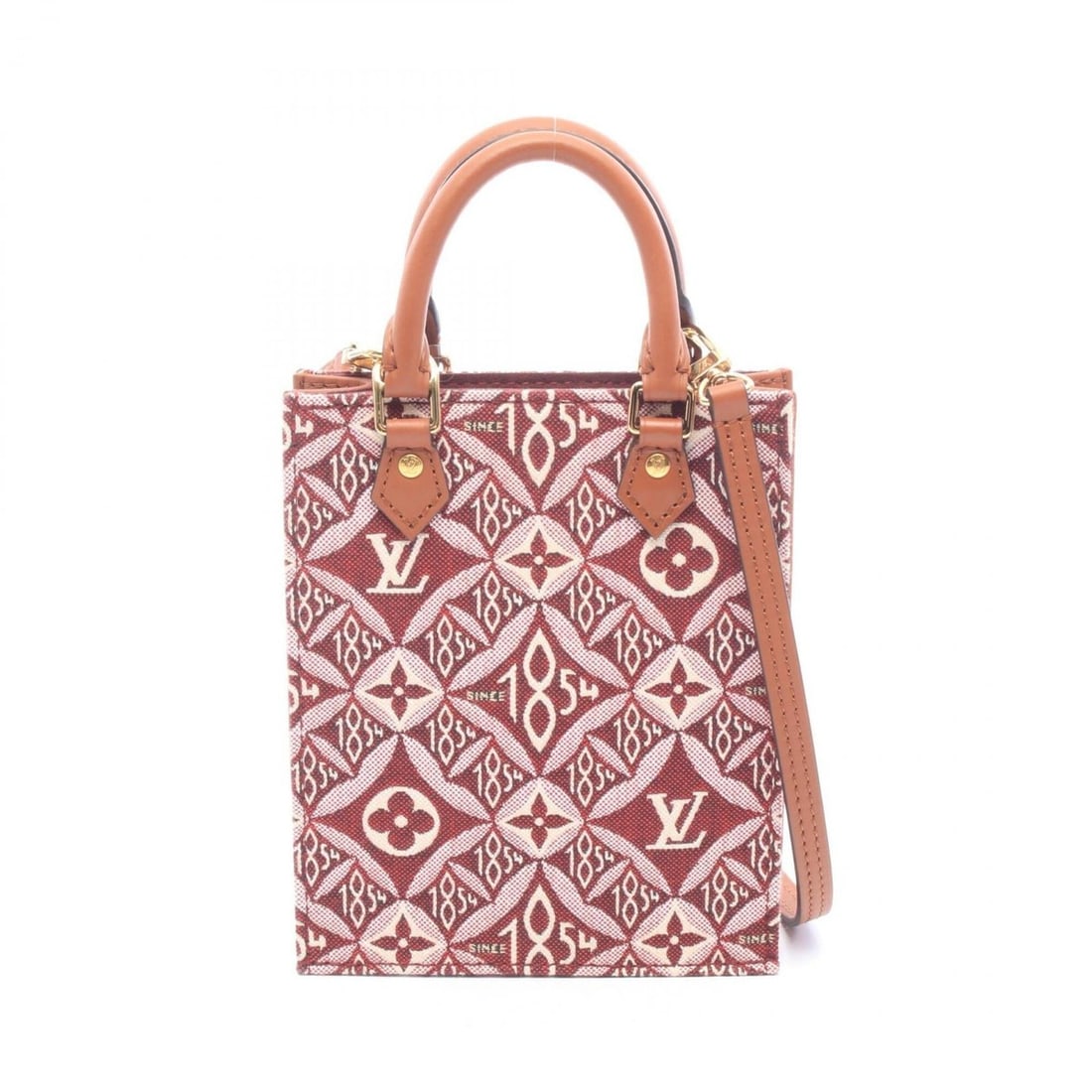 Louis Vuitton Petite Sac Plat Since 1854 2-Way Handbag, Canvas and Leather, Monogram Jacquard,: --- Catalog ---Category: SizeSize (HxWxD): 17cm x 14cm x 4.5cm / 6.69'' x 5.51'' x 1.77''Category: DesignType: HandbagColor: Bordeaux, BrownGender: WomenMaterial: Canvas , Leather Category: GeneralMPN