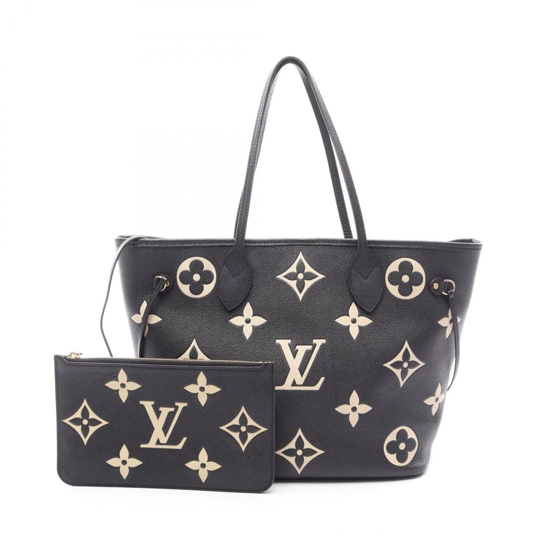 Louis Vuitton Neverfull MM Monogram Empreinte Tote Bag Handbag Leather Women's Black/Beige M58907 (1 of 10)
