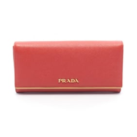 Prada PRADA Bi-fold Long Wallet, Saffiano Leather, Women's, Red