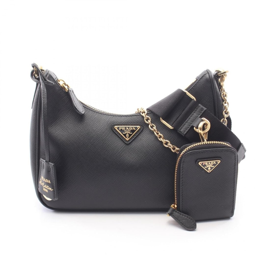 Prada Re-Edition 2005 Shoulder Bag/Handbag, Saffiano Leather, Women's, Black, 1BH204: --- Catalog ---Category: SizeSize (HxWxD): 11cm x 22cm x 6cm / 4.33'' x 8.66'' x 2.36''Category: DesignType: Handbag, Pouch, Shoulder bagColor: BlackGender: WomenMaterial: Saffiano triangle Category: 