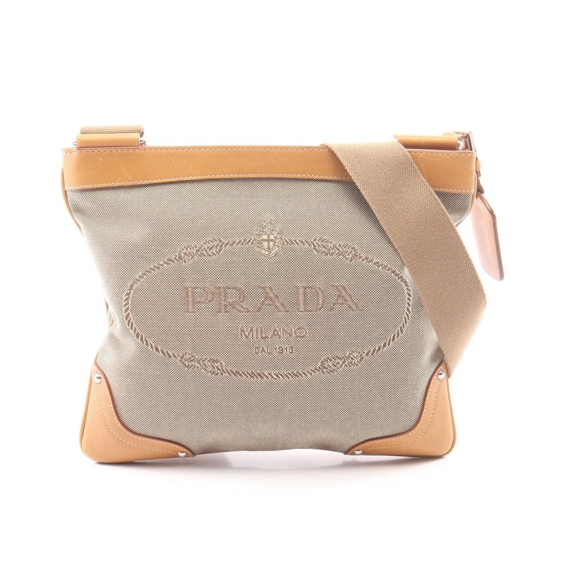 Prada LOGO JACQUARD Shoulder Bag/Handbag, Canvas and Leather, Women's, Beige/Brown, BT0537: --- Catalog ---Category: SizeSize (HxWxD): 23cm x 26cm x 2cm / 9.05'' x 10.23'' x 0.78''Category: DesignType: Handbag, Shoulder bagColor: Beige, BrownGender: WomenMaterial: Canvas , Leather Category: 