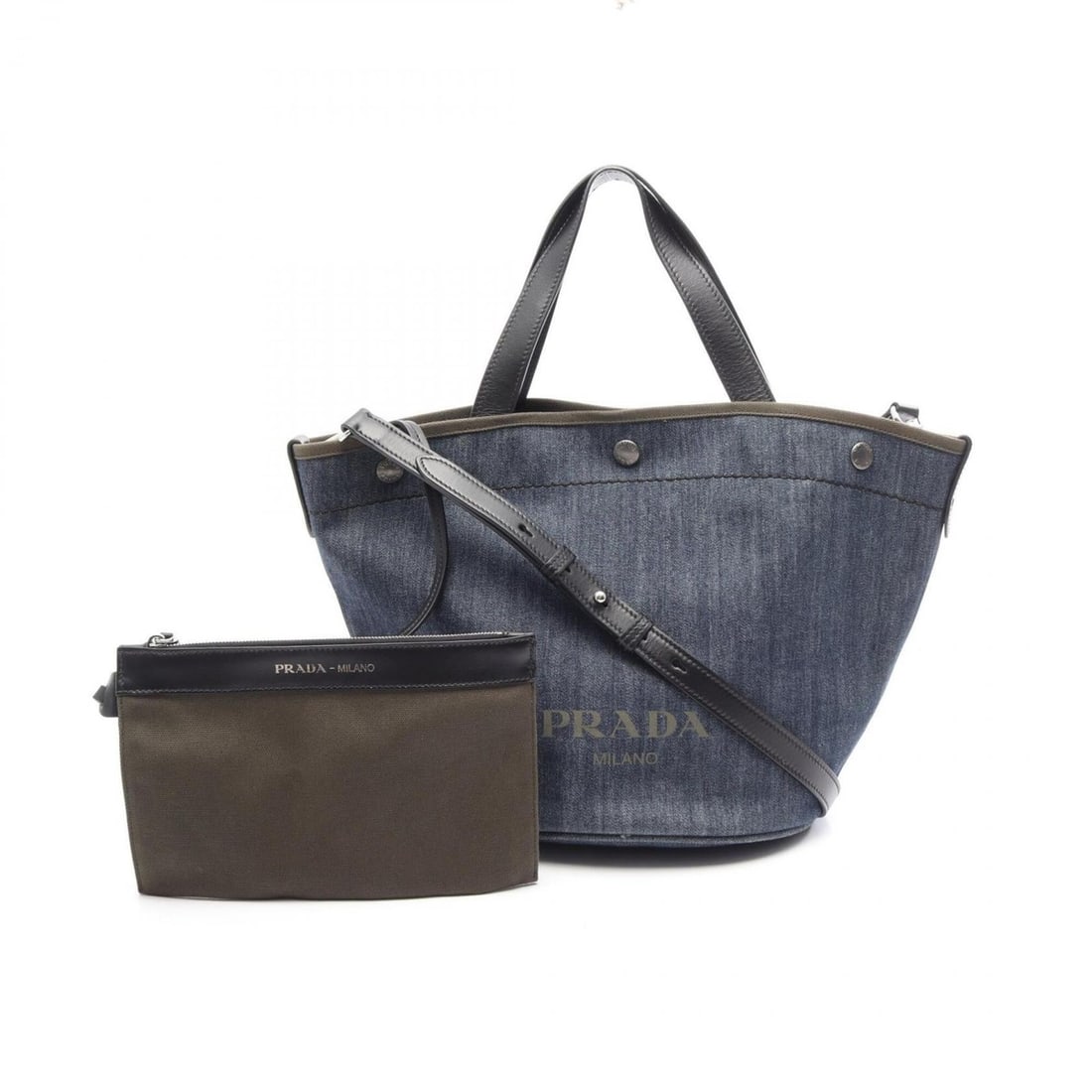 Prada DENIM+CITY CALF 2-Way Tote Bag/Handbag, Denim Leather, Women's, Navy, Khaki, Black, 1BG244: --- Catalog ---Category: SizeSize (HxWxD): 26cm x 24cm x 19cm / 10.23'' x 9.44'' x 7.48''Category: DesignType: Handbag, Pouch, Tote bagColor: Black, Khaki, NavyGender: WomenMaterial: Denim , Leather C