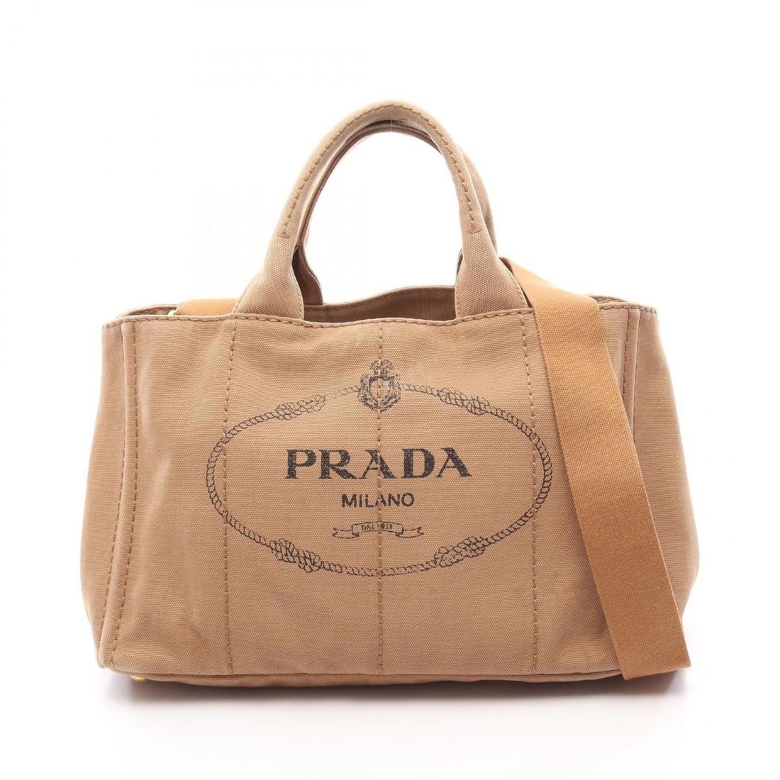 Prada CANAPA 2-Way Tote Bag/Handbag, Canvas, Women's, Brown (BN2642): --- Catalog ---Category: SizeSize (HxWxD): 23cm x 35cm x 22cm / 9.05'' x 13.77'' x 8.66''Category: DesignType: Handbag, Tote bagColor: BrownGender: WomenMaterial: Canvas Category: GeneralMPN: BN2642Br