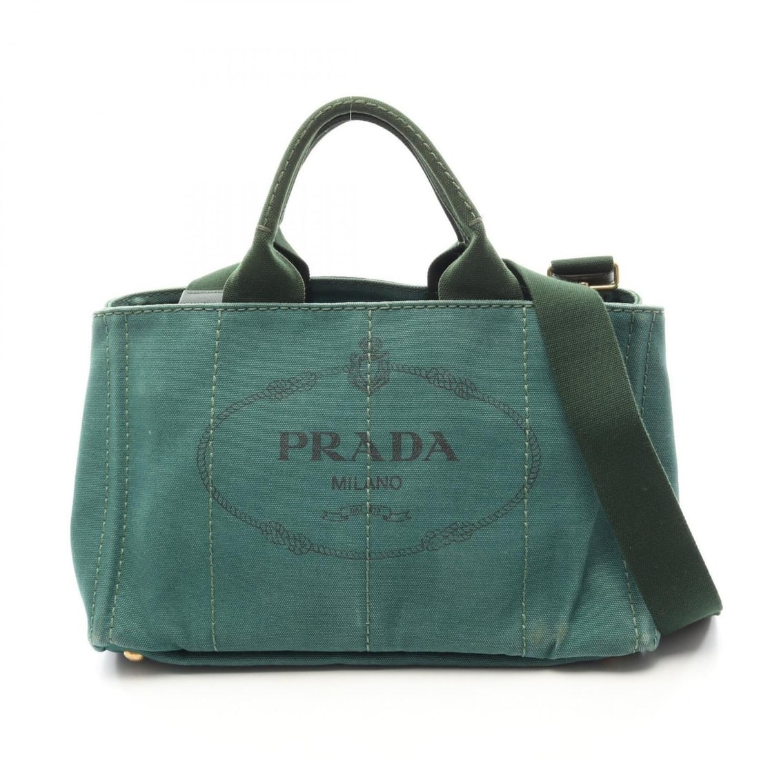 Prada CANAPA 2-Way Tote Bag/Handbag, Canvas, Women's, Green: --- Catalog ---Category: SizeSize (HxWxD): 22cm x 34cm x 21cm / 8.66'' x 13.38'' x 8.26''Category: DesignType: Handbag, Tote bagColor: GreenGender: WomenMaterial: Canvas Category: GeneralBrand: Prada-