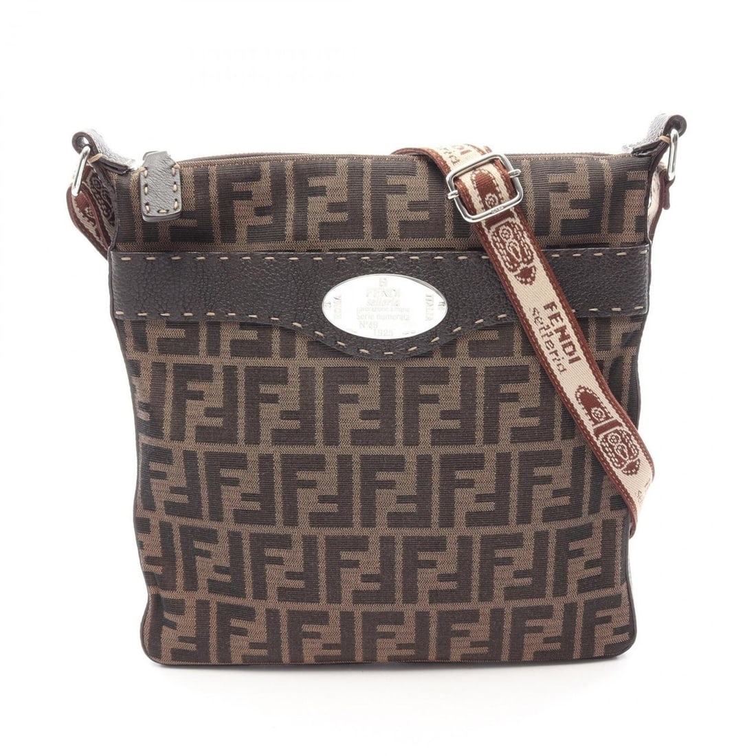 Fendi Selleria Zucca Shoulder Bag/Handbag, Canvas and Leather, Women's, Brown, 8BT109: --- Catalog ---Category: SizeSize (HxWxD): 28cm x 29cm x 2.5cm / 11.02'' x 11.41'' x 0.98''Category: DesignType: Handbag, Shoulder bagColor: BrownGender: WomenMaterial: Canvas , Leather Category: Gene