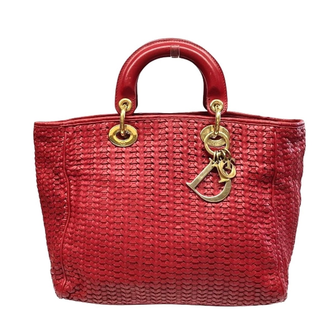Christian Dior Dior Intrecciato Handbag Lady Leather: --- Catalog ---Category: SizeSize (HxWxD): 21.5cm x 27cm x 14cm / 8.46'' x 10.62'' x 5.51''Handle Length: 24cm / 9.44''Category: DesignType: HandbagColor: Red colorGender: WomenClosure: MagnetMaterial