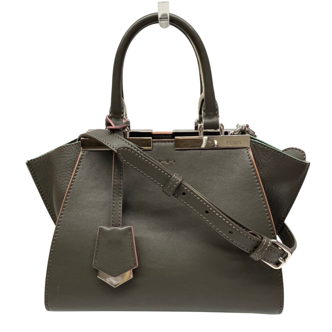 Fendi Petite Trois Jours Leather Handbag 8BH333-5QT: --- Catalog ---Category: SizeSize (HxWxD): 17.5cm x 22cm x 11.5cm / 6.88'' x 8.66'' x 4.52''Category: DesignType: HandbagColor: Gray, Green, OrangeGender: WomenMaterial: Leather Category: GeneralBrand