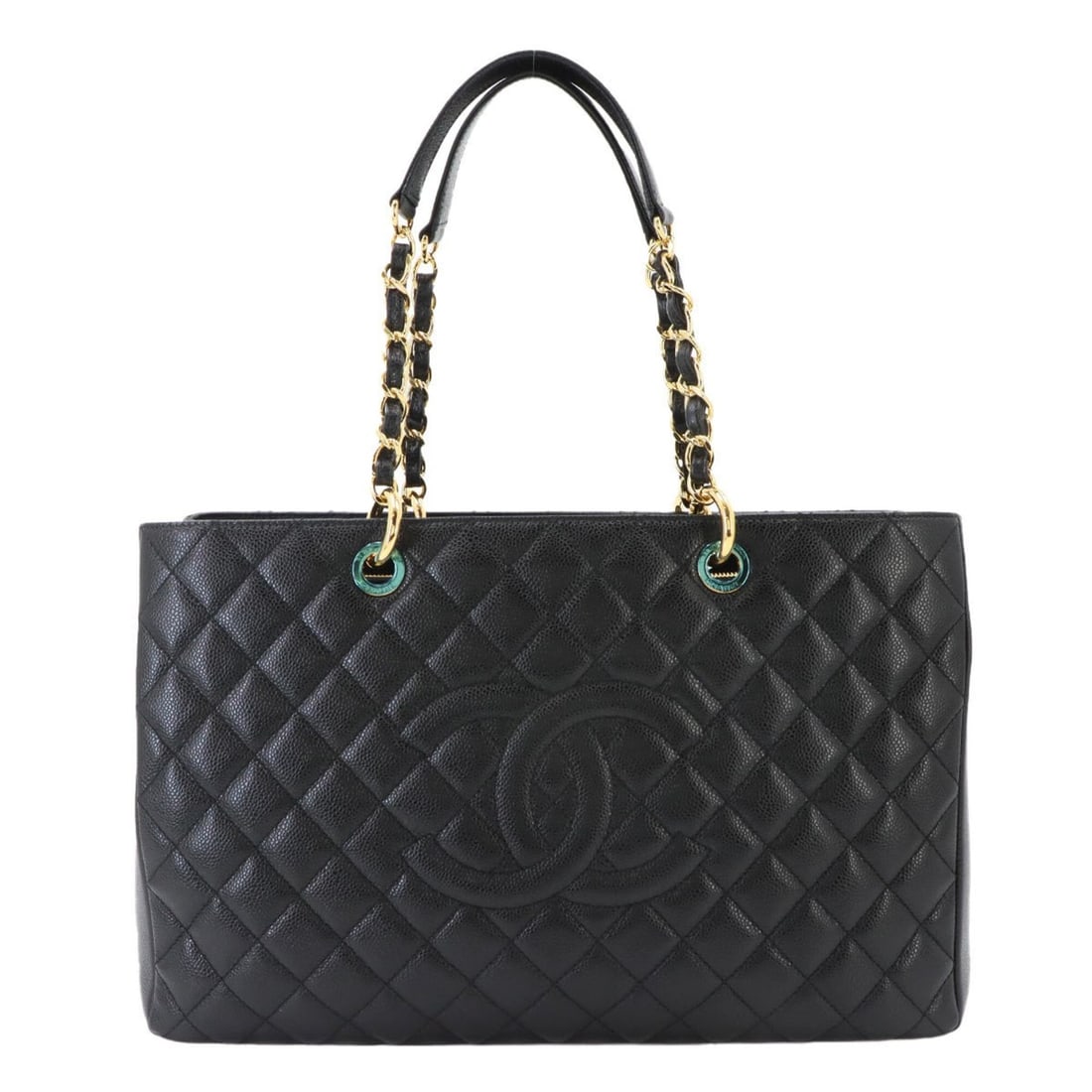 Chanel Matelasse Chain Tote Handbag, Caviar Leather, Black with Gold Hardware: --- Catalog ---Category: SizeSize (HxWxD): 26.5cm x 42cm x 13cm / 10.43'' x 16.53'' x 5.11''Category: DesignType: Handbag, Tote bagColor: BlackGender: WomenMaterial: Grained Calfskin Category: General