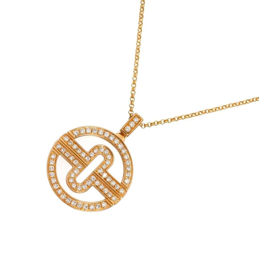 Bulgari BVLGARI Parentesi Diamond Necklace 44cm 18K PG Pink Gold 750: --- Catalog ---Category: SizePendant Size: 27.1mm x 20mm / 1.06'' x 0.78''Neck Circumference: 44 cm / 17.32''Category: DesignColor: Pink goldGender: WomenMaterial: Pink gold (18K)Necklace Type: Neckla
