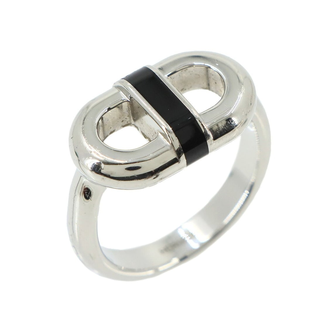 Hermes Maillon T62 Ring, Lacquered Metal, Stainless Steel, Silver, Chaine d'Ancre Ring: --- Catalog ---Category: SizeJP Size: 23US Size: 11Category: DesignType: Band ringColor: Black, SilverGender: Women,MenMaterial: Lacquer, Metal, Stainless steelCategory: GeneralBrand: Hermes--- Item
