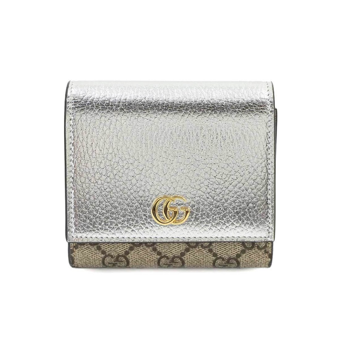 Gucci GG Marmont Bi-fold Wallet, Supreme Canvas Leather, Beige, Silver, 598587, Gold Hardware.: --- Catalog ---Category: SizeSize (HxWxD): 10cm x 11cm x 2cm / 3.93'' x 4.33'' x 0.78''Category: DesignType: Wallet (bi-fold)Color: Beige, SilverGender: Women,MenMaterial: Canvas , Leather Category: G