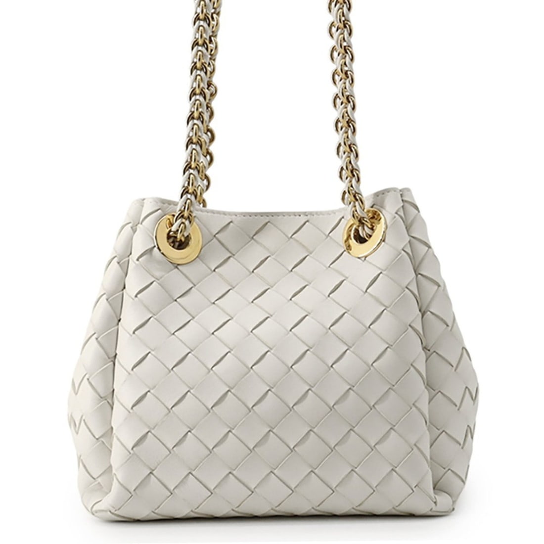 Bottega Veneta Chain Shoulder Bag, Intrecciato Parachute Lambskin, 817175, White, Handbag,: --- Catalog ---Category: SizeWeight: 620g / 1.36lb.Size (HxWxD): 19cm x 21cm x 16cm / 7.48'' x 8.26'' x 6.29''Strap Length: 62cm - 115cm / 24.4'' - 45.27''Category: DesignType: Handbag, Shoulder bagCo