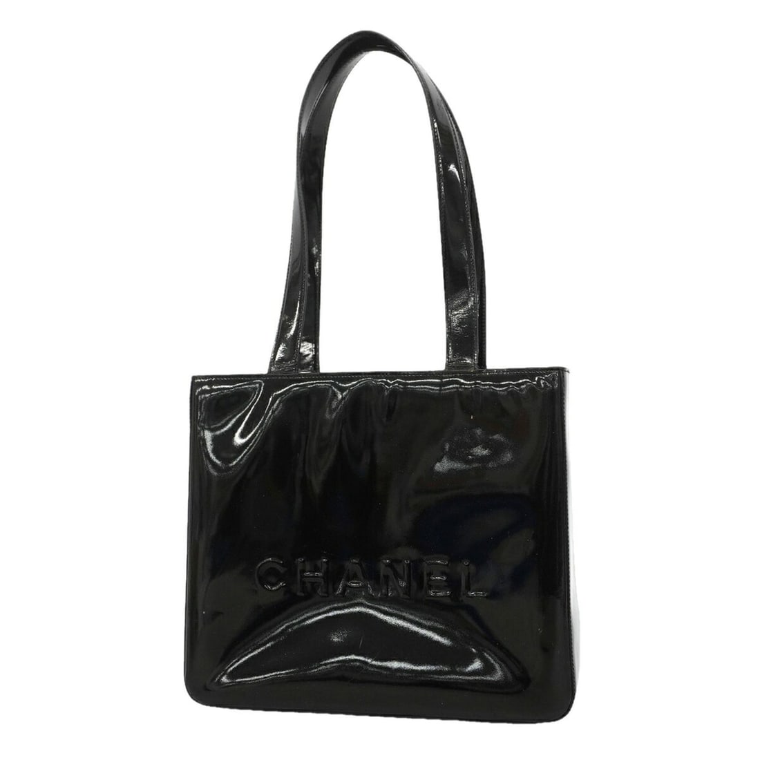 Chanel tote bag, patent leather, black, women's.: --- Catalog ---Category: SizeSize (HxWxD): 21.5cm x 25cm x 7cm / 8.46'' x 9.84'' x 2.75''Category: DesignType: Tote bagColor: BlackGender: WomenMaterial: Patent leather Hardware Color: GoldCategory: G