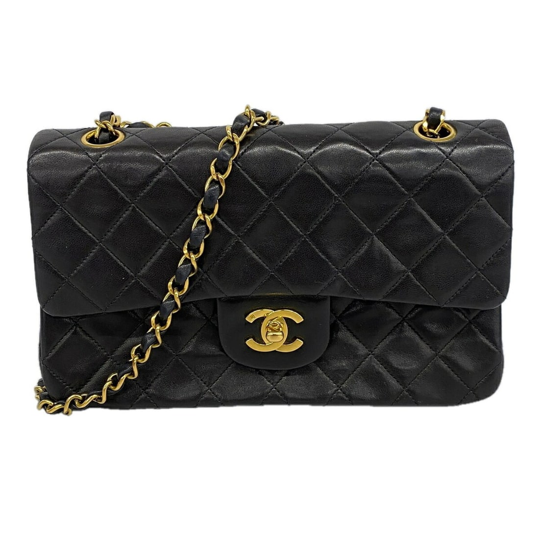 Chanel Matelassé Shoulder Bag, Double Flap, Chain, Lambskin, Black, Women's: --- Catalog ---Category: SizeSize (HxWxD): 14.5cm x 23cm x 6.5cm / 5.7'' x 9.05'' x 2.55''Category: DesignType: Shoulder bagColor: BlackGender: WomenMaterial: Leather Hardware Color: GoldLeather/Fur T