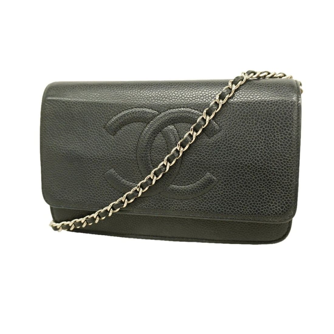 Chanel Wallet/Shoulder Wallet Chain Shoulder Caviar Leather Black Women's: --- Catalog ---Category: SizeSize (HxWxD): 12.5cm x 19cm x 2cm / 4.92'' x 7.48'' x 0.78''Category: DesignType: Chain/Shoulder walletColor: BlackGender: WomenMaterial: Grained Calfskin Category: Genera