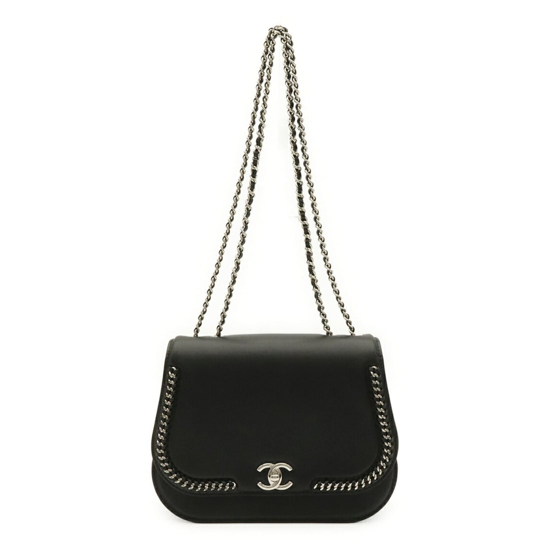 CHANEL Coco Mark Chain Shoulder Bag, Pouch, Turnlock Closure, Leather, Black: --- Catalog ---Category: SizeSize (HxWxD): 18cm x 24cm x 7.5cm / 7.08'' x 9.44'' x 2.95''Category: DesignType: Pochette, Shoulder bagColor: BlackGender: WomenMaterial: Leather Category: GeneralBrand: 