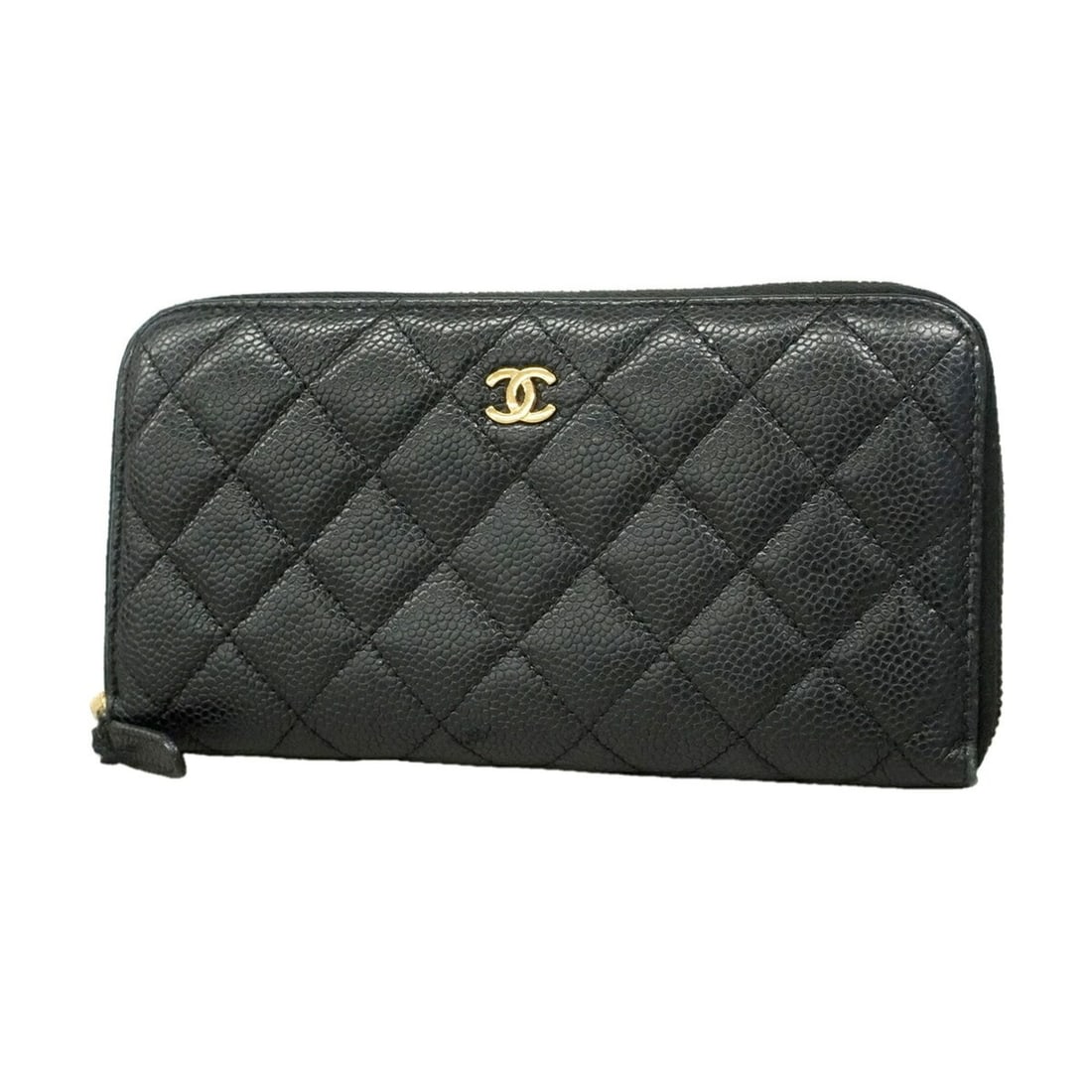 Chanel long wallet, Matelassé caviar leather, black, women's.: --- Catalog ---Category: SizeSize (HxWxD): 10.5cm x 19.5cm x 2cm / 4.13'' x 7.67'' x 0.78''Category: DesignType: Long wallet (bi-fold)Color: BlackGender: WomenMaterial: Grained Calfskin Category: Gene