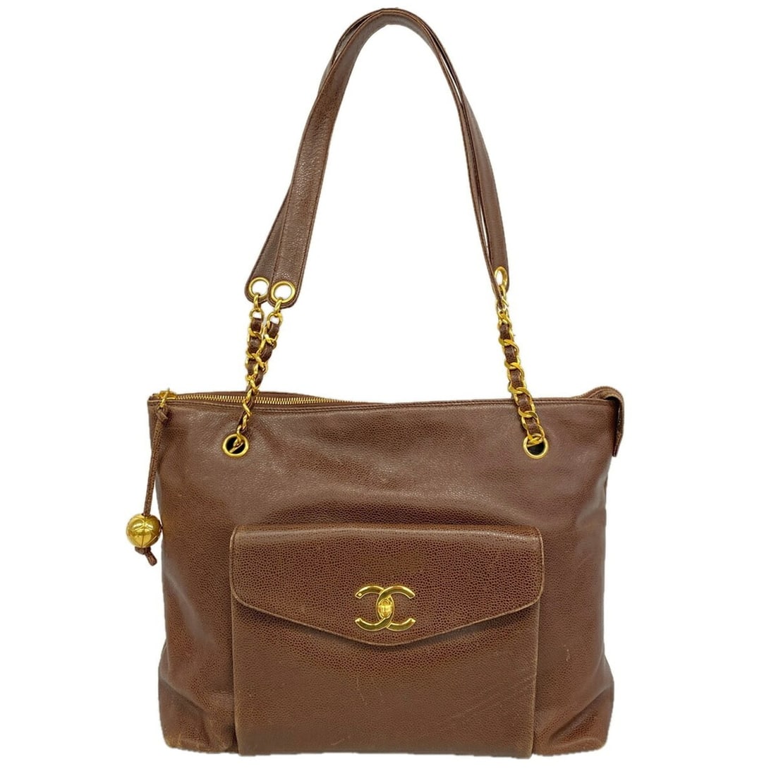 Chanel tote bag, caviar leather, brown, women's.: --- Catalog ---Category: SizeSize (HxWxD): 31cm x 35.5cm x 10cm / 12.2'' x 13.97'' x 3.93''Category: DesignType: Tote bagColor: BrownGender: WomenMaterial: Grained Calfskin Hardware Color: GoldCategor