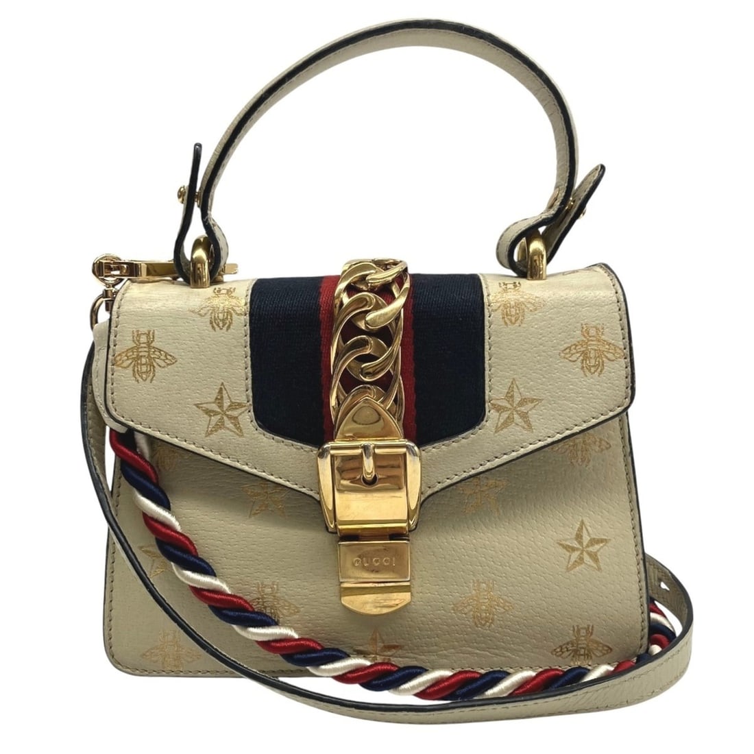 Gucci Bee & Star Shoulder Bag Sylvie Leather 470270: --- Catalog ---Category: SizeSize (HxWxD): 14cm x 20cm x 7.5cm / 5.51'' x 7.87'' x 2.95''Category: DesignType: Shoulder bagColor: IvoryGender: WomenMaterial: Leather Category: GeneralMPN: 470270Brand: