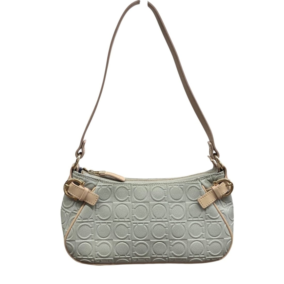 Salvatore Ferragamo shoulder bag, Gancini design, leather, AU-21 4435: --- Catalog ---Category: SizeSize (HxWxD): 11cm x 22cm x 7cm / 4.33'' x 8.66'' x 2.75''Category: DesignType: Shoulder bagColor: GrayGender: WomenMaterial: Leather , PVC Category: GeneralMPN: AU-21 443