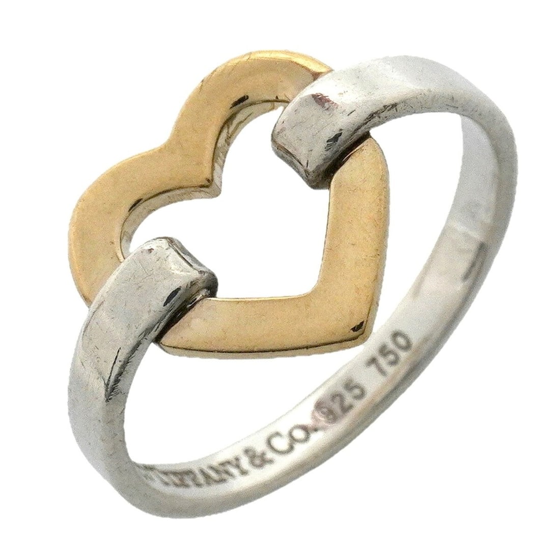 Tiffany & Co. Heart Ring, 18K Yellow Gold (KYG), Sterling Silver 925, Size 7, Women's: --- Catalog ---Category: SizeJP Size: 7US Size: 4Category: DesignType: Band ringGender: WomenMaterial: Silver 925, Yellow gold (18K)Category: GeneralBrand: Tiffany--- Item List ---Section: