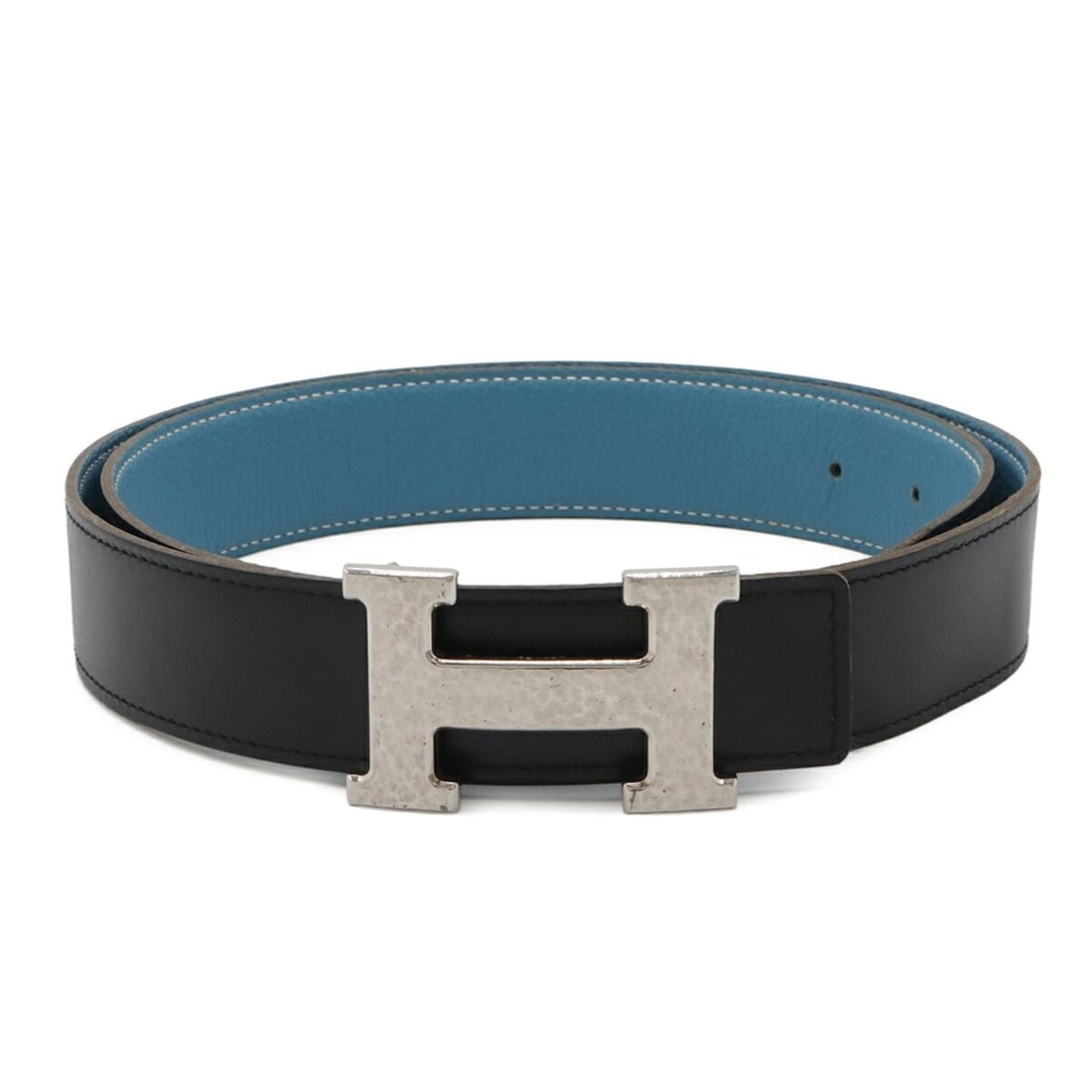 HERMES H-Martre H-Buckle Belt, Reversible, Box Calf and Taurillon Clemence Leather, Black Blue Jean,: --- Catalog ---Category: SizeLength: 92.5cm / 36.41''Category: DesignType: Standard beltColor: Black, Blue jeanGender: WomenMaterial (Strap): Leather Category: GeneralBrand: HermesCountry of Origin: F