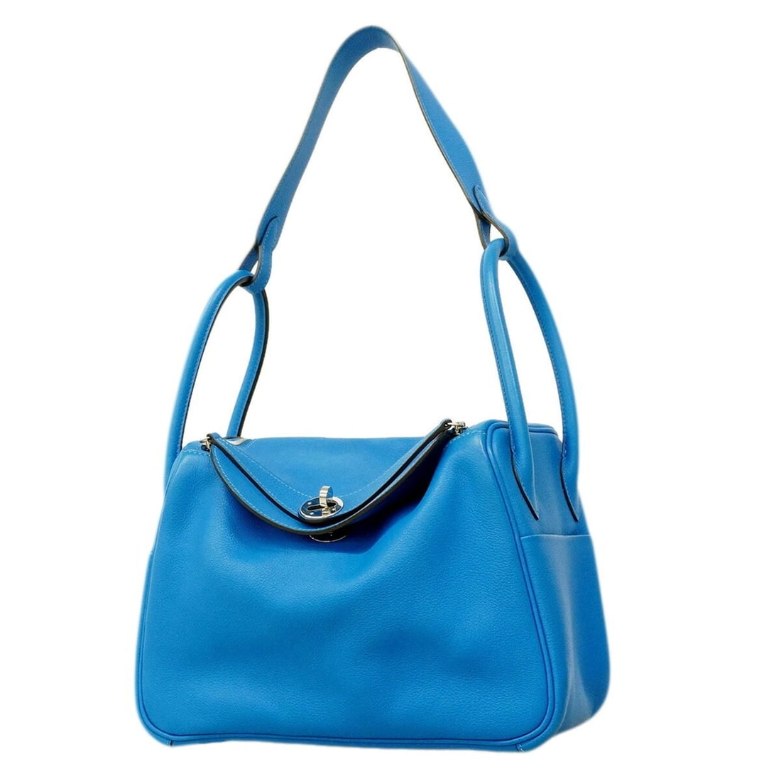 Hermes Lindy 26 Evercolor Blue Zanzibar Handbag (X stamp) - 2-way bag for women: --- Catalog ---Category: SizeSize (HxWxD): 18cm x 27cm x 13.5cm / 7.08'' x 10.62'' x 5.31''Category: DesignType: HandbagColor: BlueGender: WomenHardware Color: SilverCategory: GeneralBrand: Hermes--- 