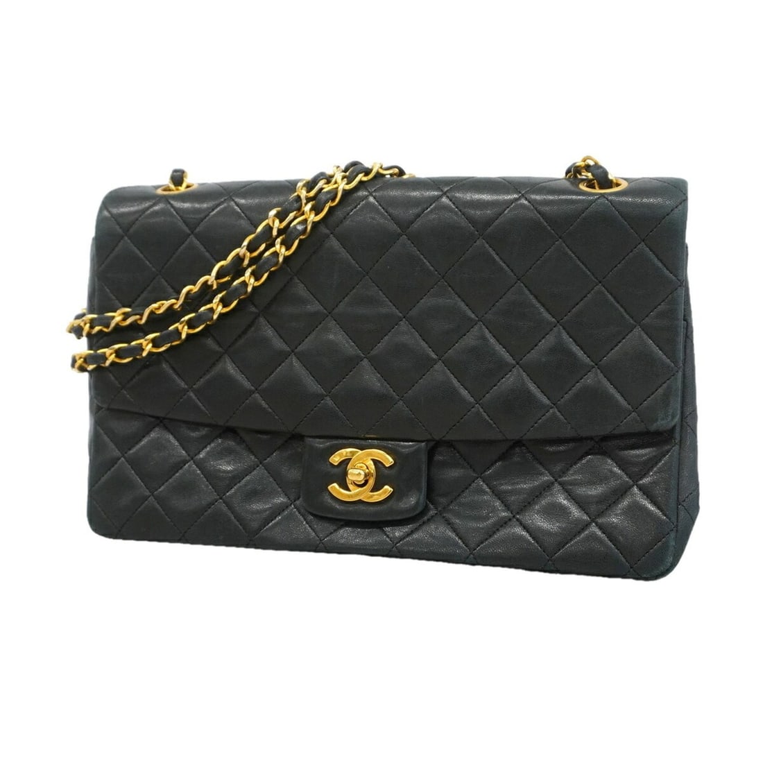 Chanel Matelassé Shoulder Bag with Double Chain, Lambskin, Black, Women's: --- Catalog ---Category: SizeSize (HxWxD): 17cm x 27cm x 8cm / 6.69'' x 10.62'' x 3.14''Category: DesignType: Shoulder bagColor: BlackGender: WomenMaterial: Leather Hardware Color: GoldLeather/Fur Typ