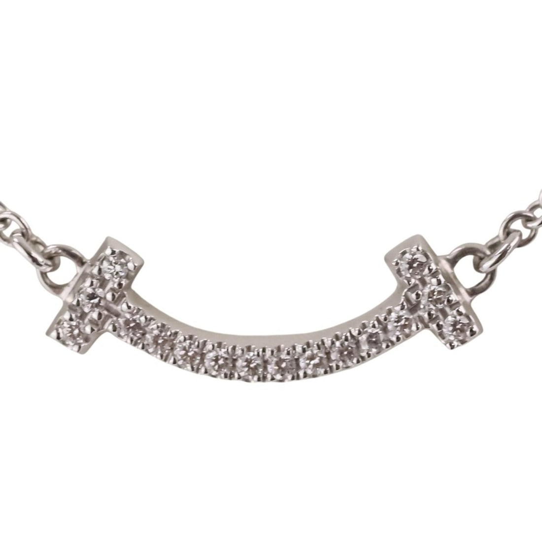 Tiffany & Co. T Smile Mini Diamond 750 18KWG Necklace White Gold Women's: --- Catalog ---Category: SizePendant Size: 0.4mm x 1.4mm / 0.01'' x 0.05''Neck Circumference: 46 cm / 18.11''Category: DesignColor: White goldGender: WomenMaterial: White gold (18K)Necklace Type: Neck