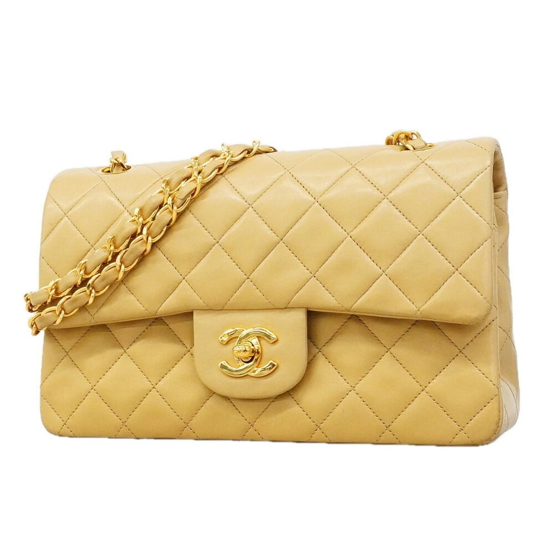 Chanel Matelassé Shoulder Bag, Double Flap, Chain, Lambskin, Beige, Women's (1 of 17)