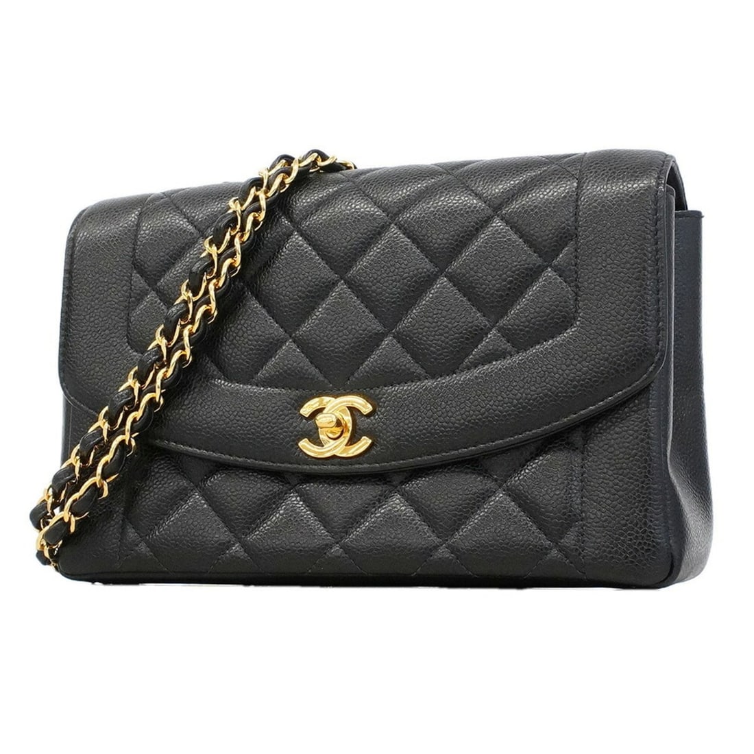 Chanel Diana Chain Shoulder Bag, Caviar Leather, Black, Women's: --- Catalog ---Category: SizeSize (HxWxD): 17cm x 24cm x 7.5cm / 6.69'' x 9.44'' x 2.95''Category: DesignType: Shoulder bagColor: BlackGender: WomenMaterial: Grained Calfskin Hardware Color: GoldCateg