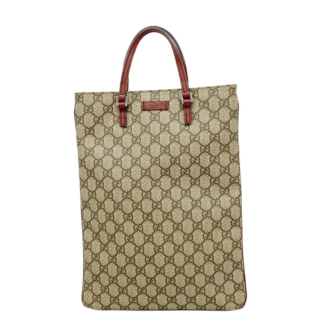 Gucci GG Supreme Tote Bag 117551 Brown Red Women's: --- Catalog ---Category: SizeSize (HxWxD): 35cm x 26cm x 2.5cm / 13.77'' x 10.23'' x 0.98''Category: DesignType: Tote bagColor: Brown, Red colorGender: WomenMaterial: PVC Hardware Color: SilverCategor