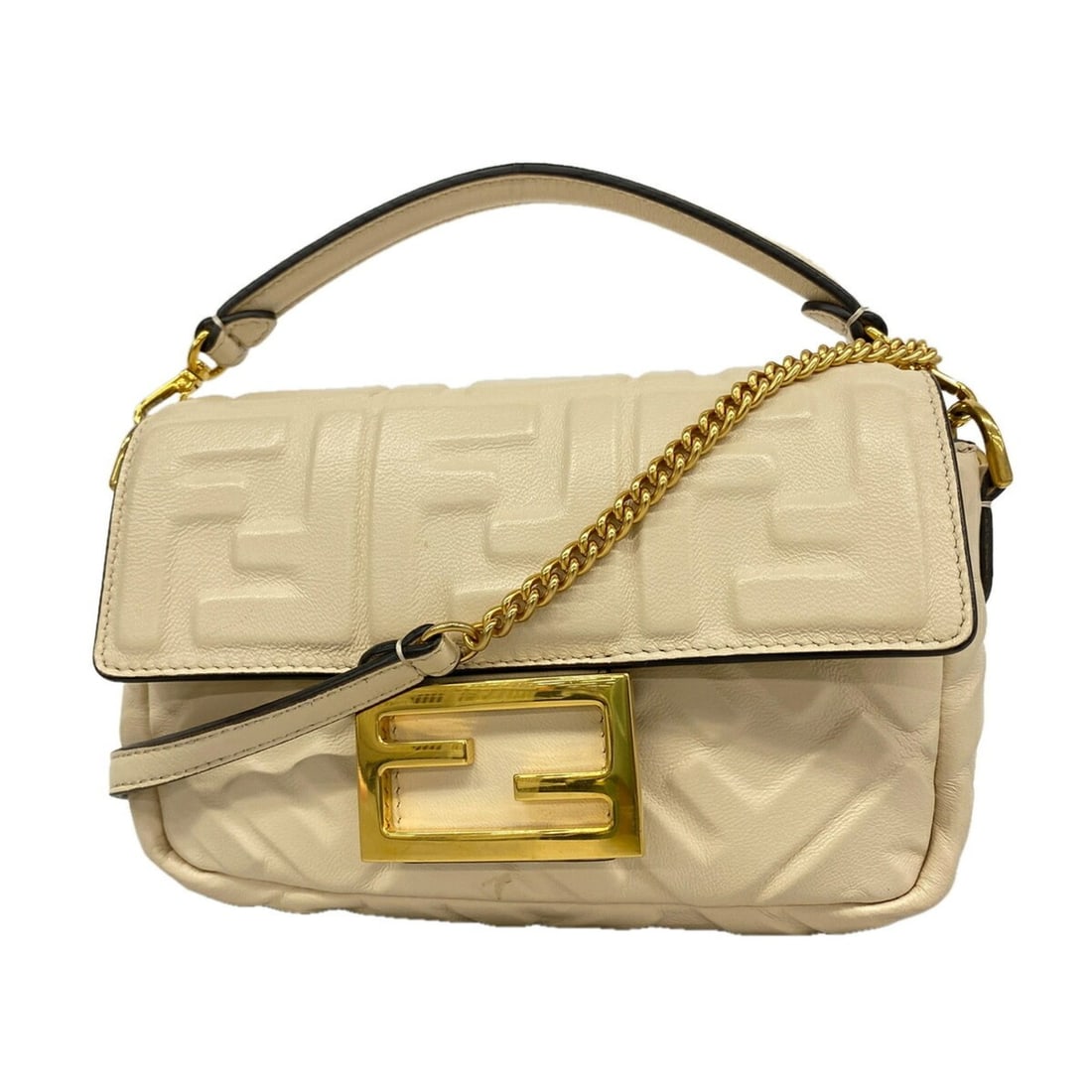 Fendi Baguette Leather Handbag, Ivory, 2-way Bag for Women: --- Catalog ---Category: SizeSize (HxWxD): 12cm x 19cm x 4cm / 4.72'' x 7.48'' x 1.57''Category: DesignType: HandbagColor: IvoryGender: WomenMaterial: Leather Hardware Color: GoldCategory: GeneralBran