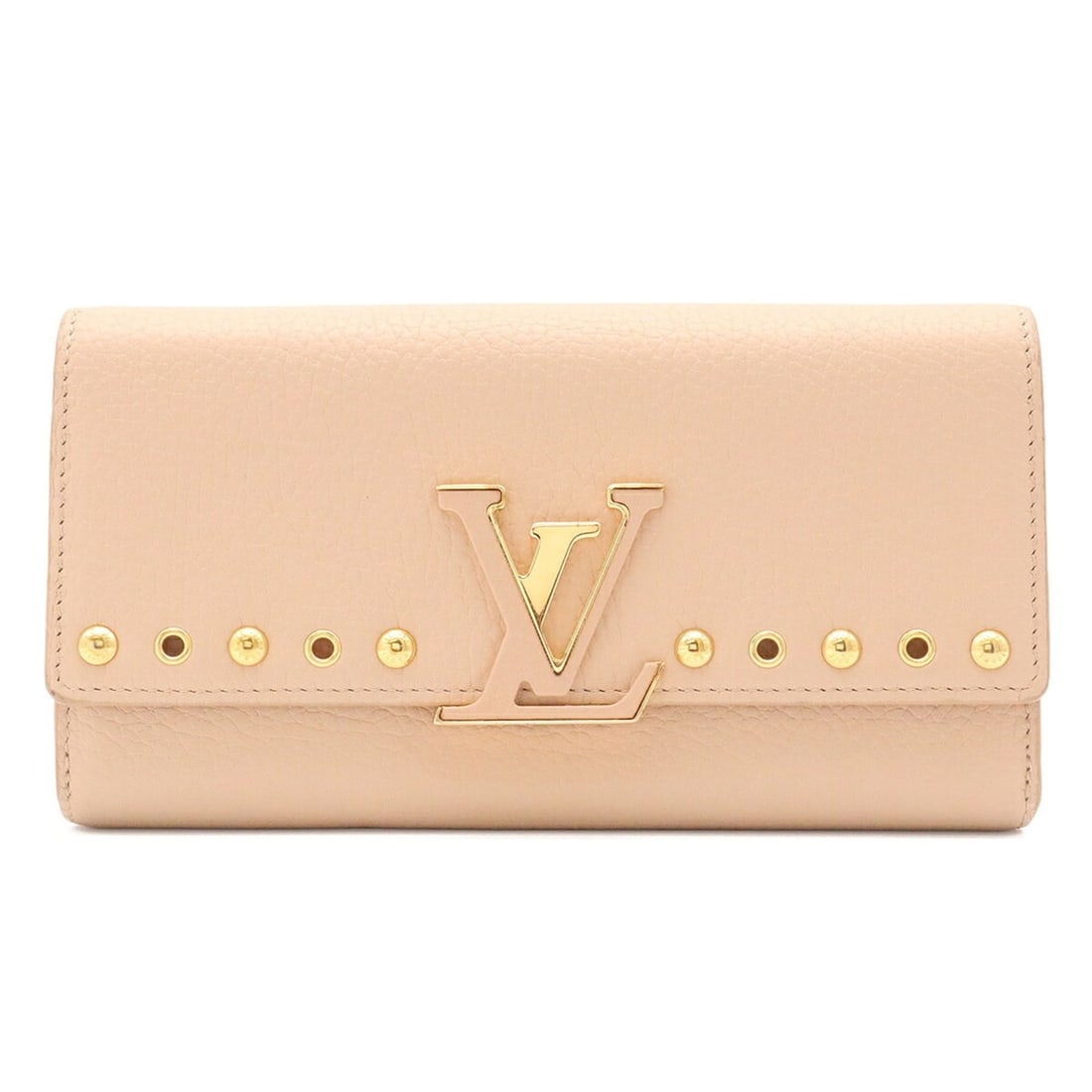 LOUIS VUITTON Louis Vuitton Portefeuille Capucines Bi-fold Long Wallet, Taurillon Leather, Studs,: --- Catalog ---Category: SizeSize (HxWxD): 11cm x 20cm / 4.33'' x 7.87''Category: DesignType: Long wallet (bi-fold)Color: BeigeGender: WomenMaterial: Leather Category: GeneralBrand: Louis VuittonCount