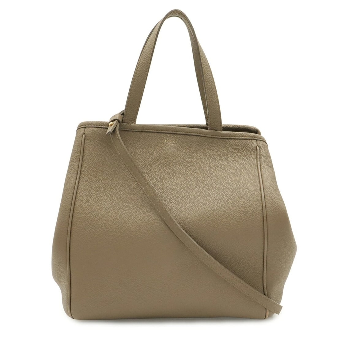 CELINE Small Fold Cabas Tote Bag Shoulder Leather Greige 194073 (1 of 8)