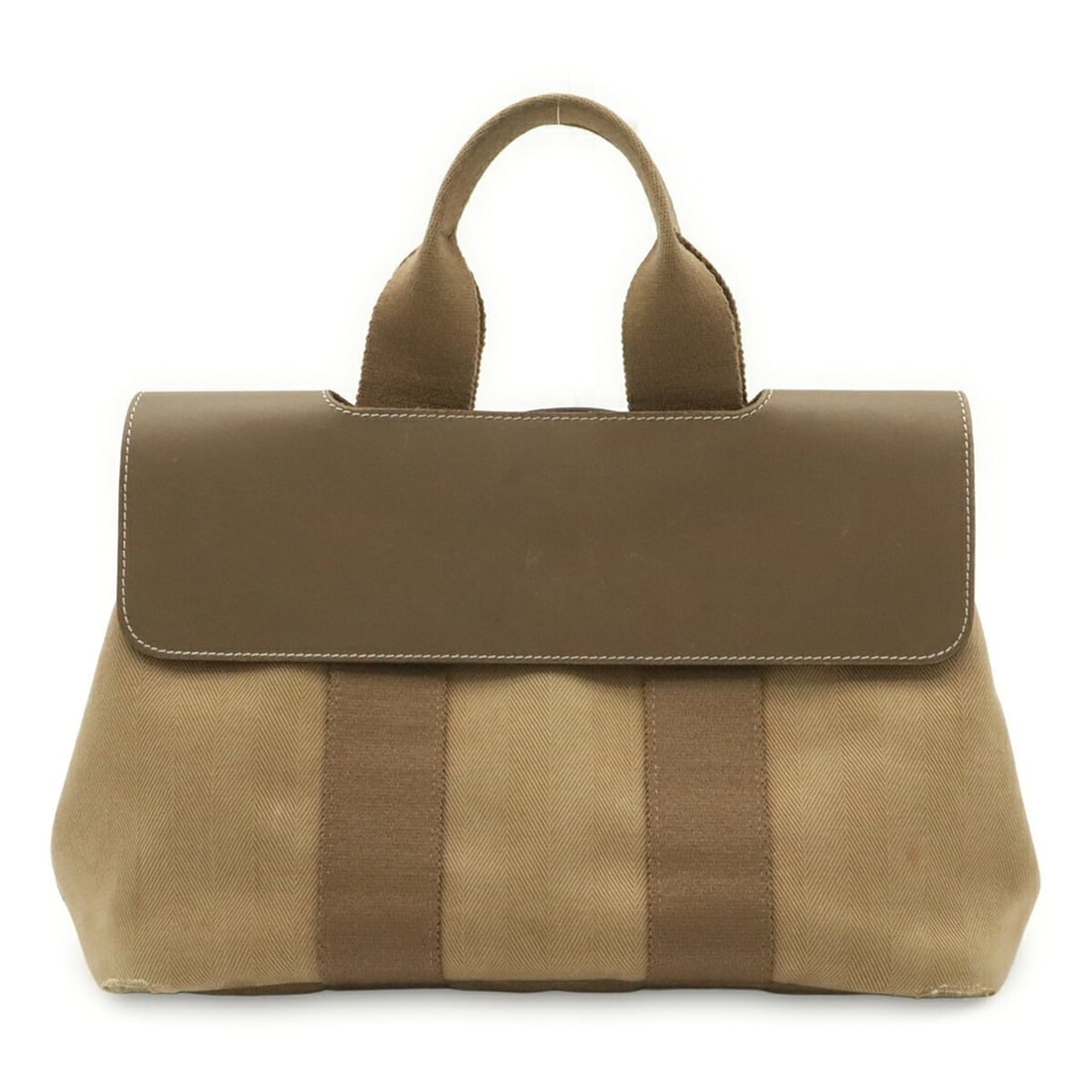 HERMES Valparaiso PM Handbag/Tote Bag, Toile Chevron Leather, Etoupe/Greige, Handbag (Pouch missing): --- Catalog ---Category: SizeSize (HxWxD): 21cm x 30.5cm x 14cm / 8.26'' x 12'' x 5.51''Category: DesignType: Handbag, Tote bagColor: Etoupe grayGender: WomenMaterial: Toile chevron , Leather Category