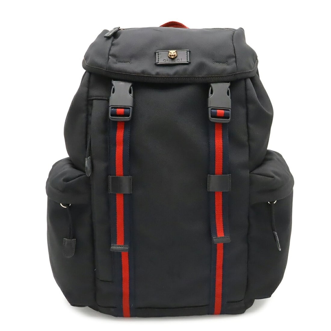 GUCCI Techno Canvas Web Line Sherry Cat Head Backpack Rucksack Leather Black 429037: --- Catalog ---Category: SizeSize (HxWxD): 44cm x 33cm x 15.5cm / 17.32'' x 12.99'' x 6.1''Category: DesignType: BackpackColor: Black, Green, Navy, Red colorGender: Women,MenMaterial: Canvas , Leather