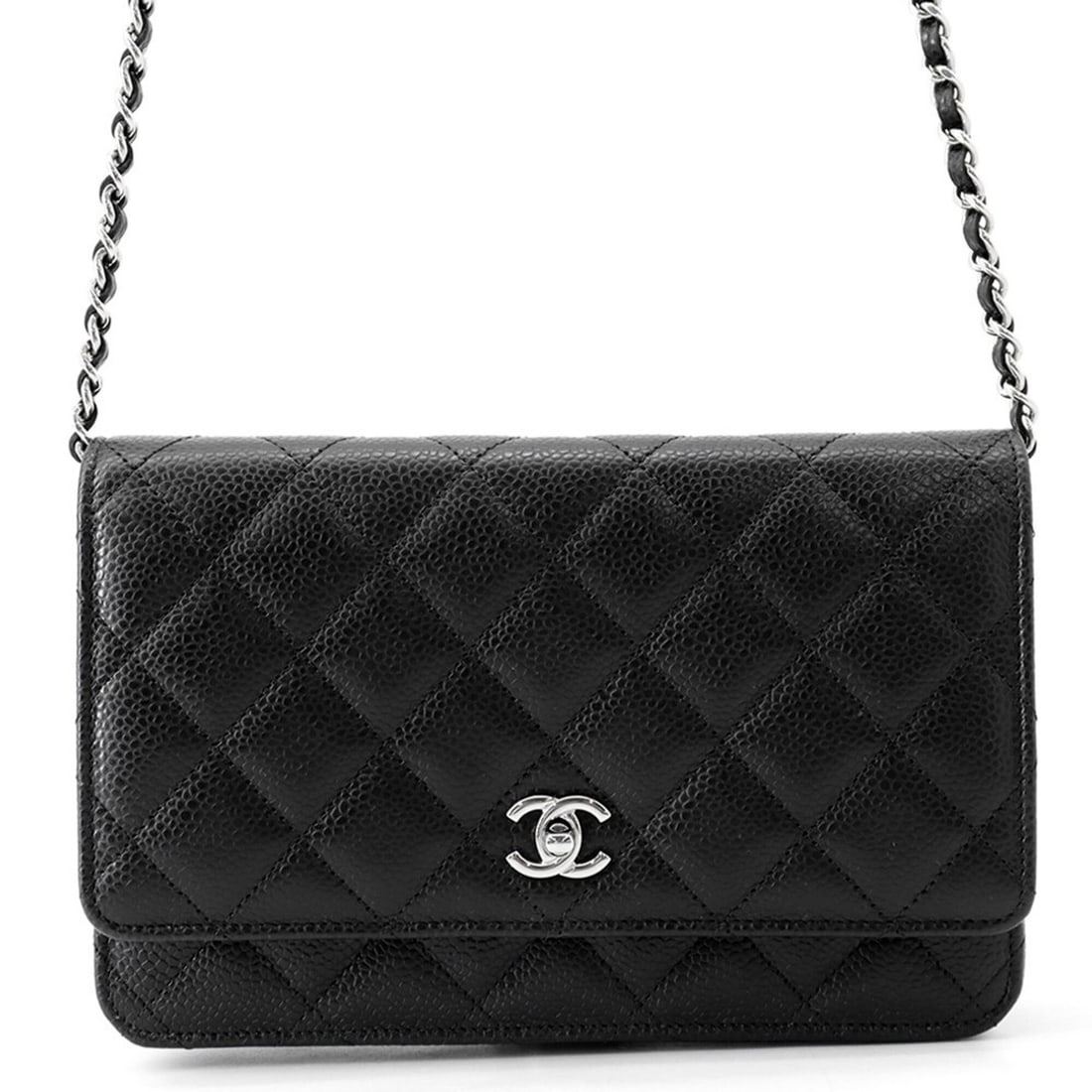 Chanel Chain Wallet, Matelassé, Coco Mark, Caviar Skin, AP4241, CHANEL Black, Women's, WALLET