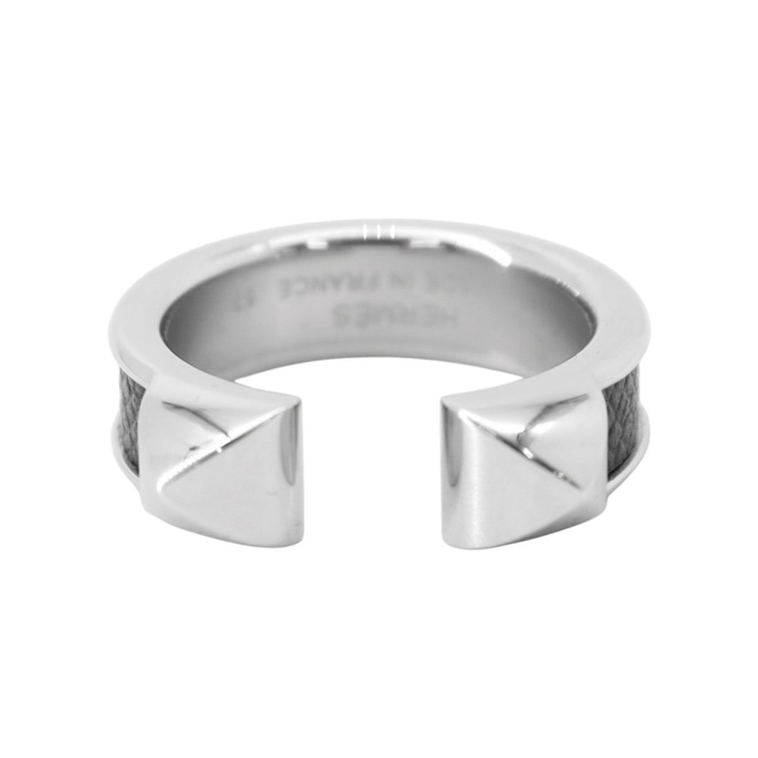 Hermes Athena Double Clou Ring, Black, Veau Madame, Size 57. (HERMES ring, Hermes, HERMES RING)