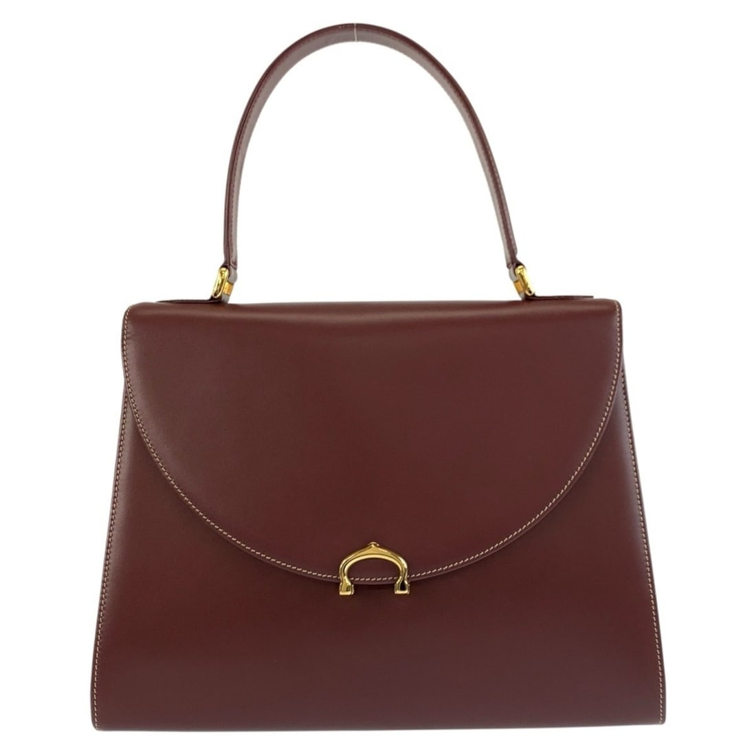 CARTIER Vintage Must Line Bordeaux Gold Hardware Leather Handbag for Women