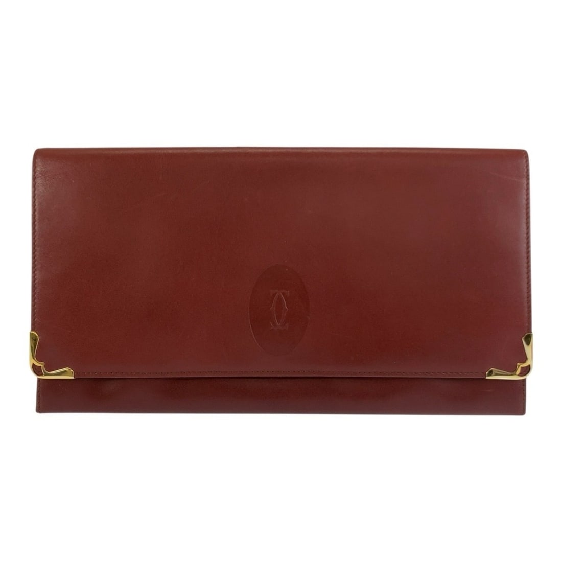 CARTIER Cartier Must Line Wine Red Gold Hardware Leather Clutch Bag Second for Men