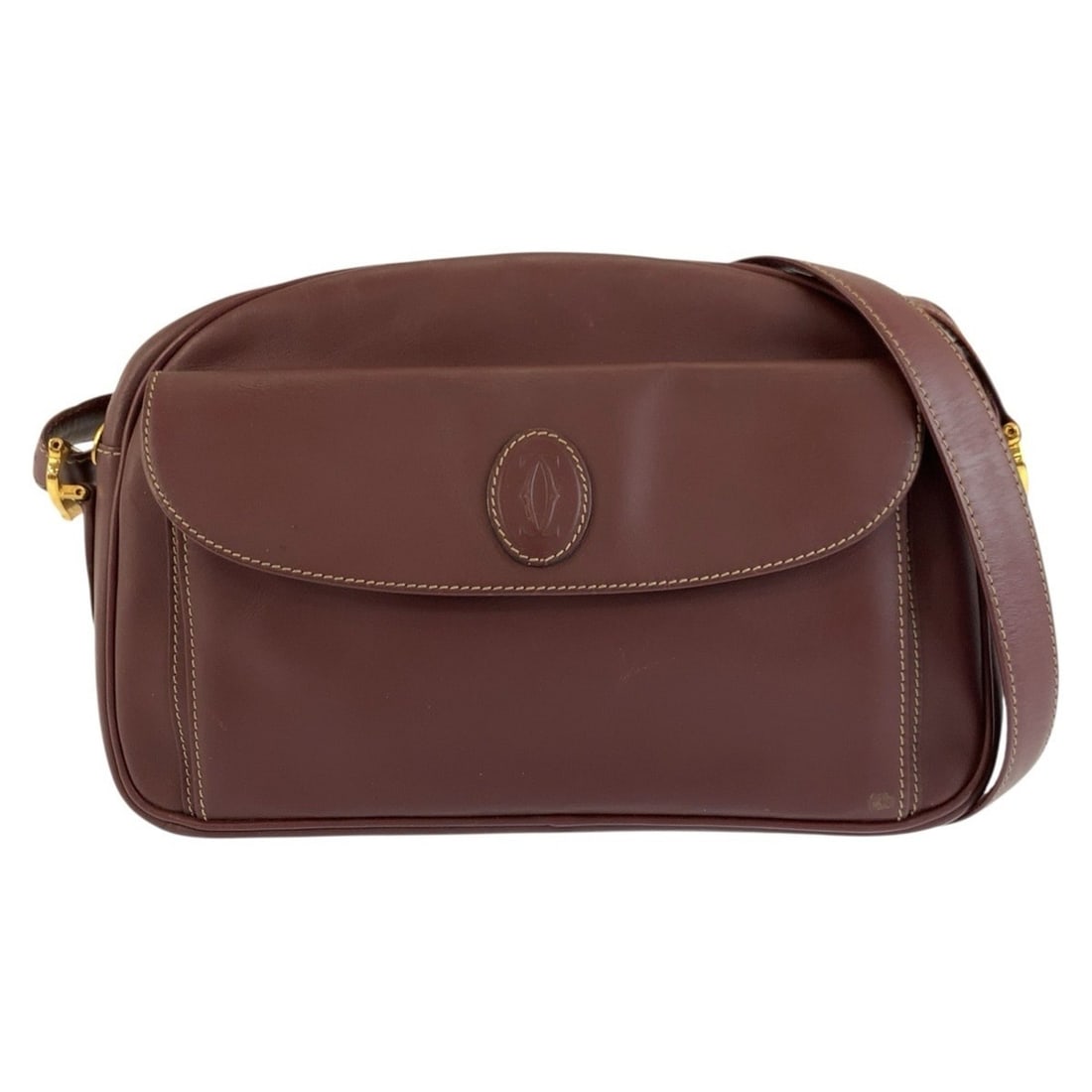 CARTIER Cartier Must Line Wine Red Gold Hardware Leather Shoulder Bag Pouch for Women: --- Catalog ---Category: SizeSize (HxWxD): 17cm x 26cm x 6cm / 6.69'' x 10.23'' x 2.36''Category: DesignType: Pochette, Shoulder bagColor: Wine redGender: WomenMaterial: Leather Category: GeneralBrand