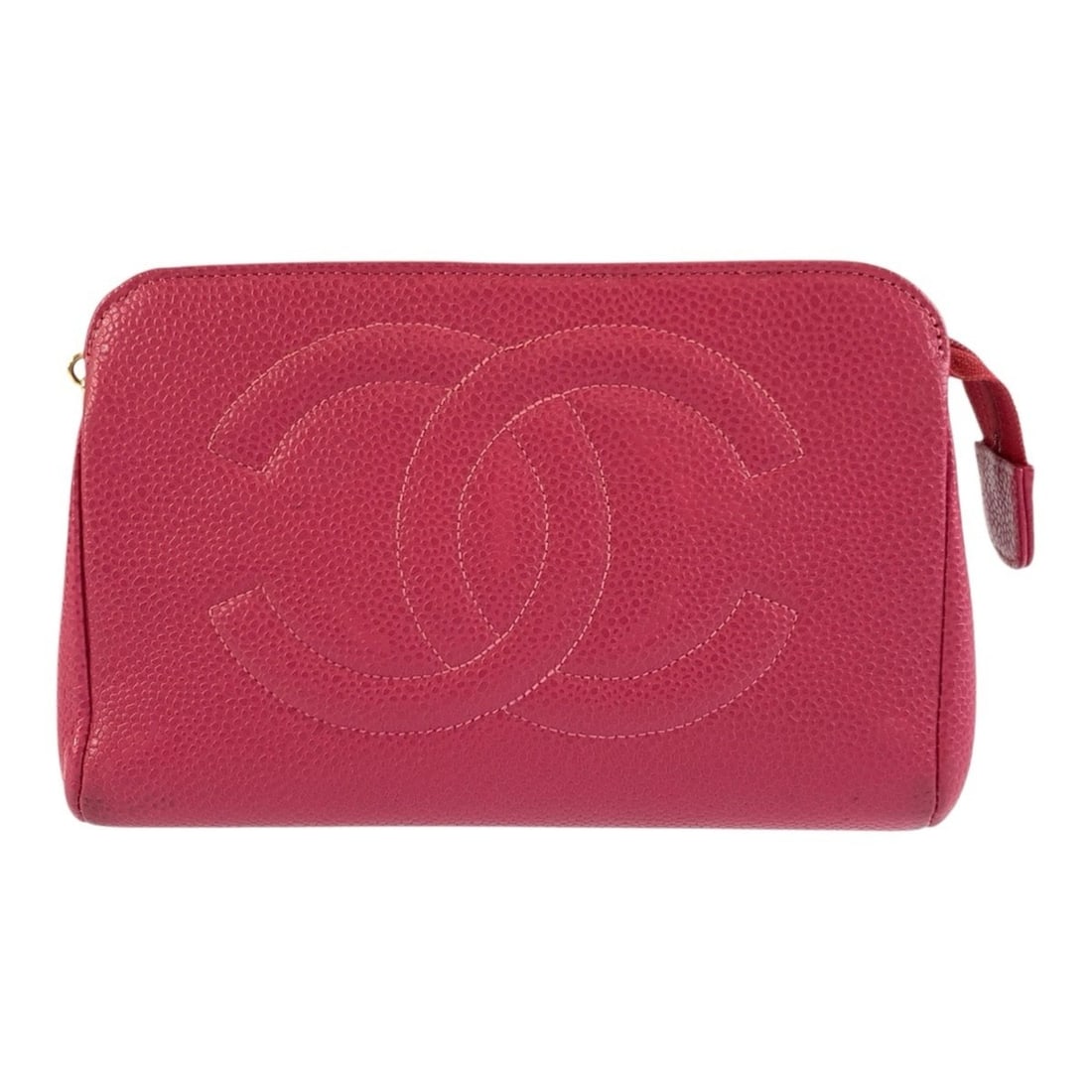 CHANEL Coco Mark Pink Gold Hardware Leather Cosmetic Pouch Makeup for Women: --- Catalog ---Category: SizeSize (HxWxD): 11cm x 17cm x 5cm / 4.33'' x 6.69'' x 1.96''Category: DesignType: PouchColor: PinkGender: WomenMaterial: Leather Category: GeneralBrand: ChanelCountry of Ori