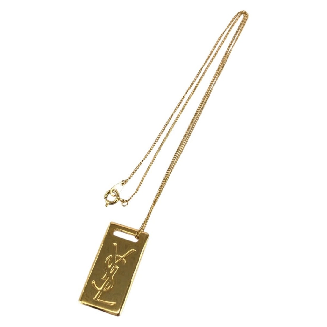 YVES SAINT LAURENT Vintage YSL Gold Plated Metal Necklace (Unisex, Women's): --- Catalog ---Category: SizePendant Size: 29mm x 15mm / 1.14'' x 0.59''Neck Circumference: 43 cm / 16.92''Category: DesignColor: GoldGender: Women,MenMaterial: Gold plating, MetalNecklace Type: Neckl