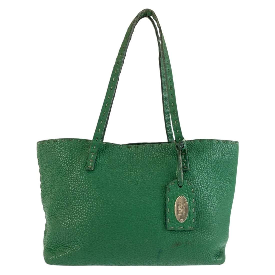 FENDI Selleria Green Leather Tote Bag with Silver Hardware (8BH099) - Women's Handbag: --- Catalog ---Category: SizeSize (HxWxD): 17cm x 30cm x 10cm / 6.69'' x 11.81'' x 3.93''Category: DesignType: Handbag, Tote bagColor: GreenGender: WomenMaterial: Leather Category: GeneralMPN: 8BH099B