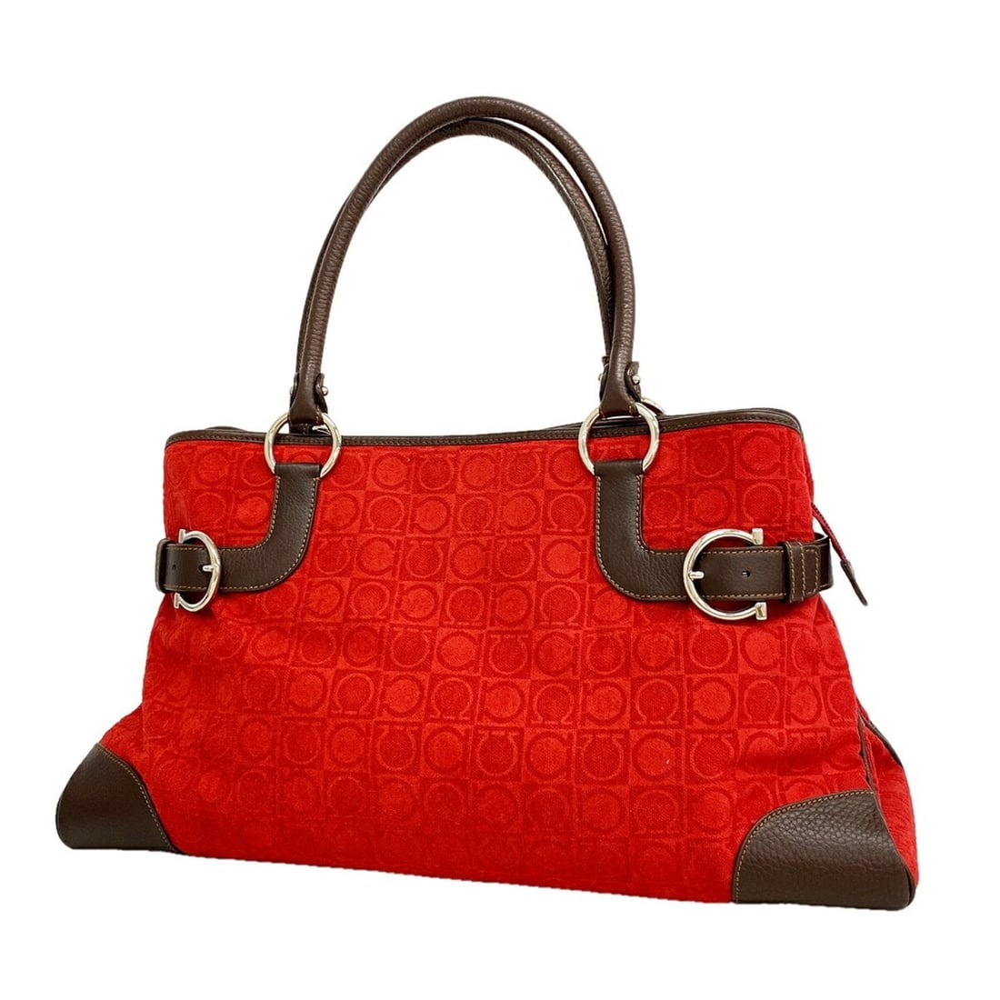 Salvatore Ferragamo Gancini Suede Tote Bag, Red/Brown, Women's: --- Catalog ---Category: SizeSize (HxWxD): 25cm x 44.5cm x 14cm / 9.84'' x 17.51'' x 5.51''Category: DesignType: Tote bagColor: Brown, Red colorGender: WomenMaterial: Suede Hardware Color: SilverCateg