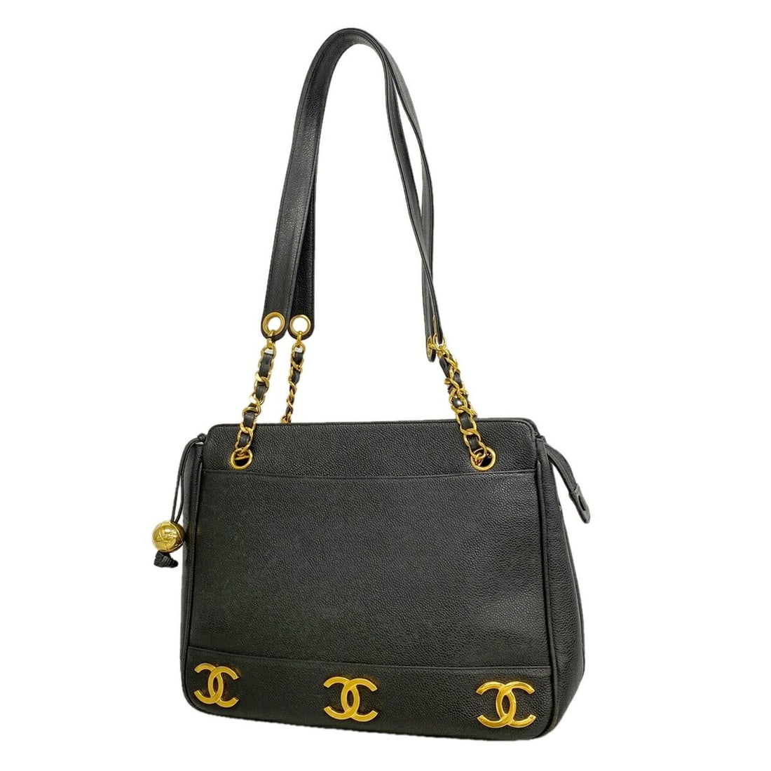 Chanel Triple Coco Caviar Leather Tote Bag, Black, Women's: --- Catalog ---Category: SizeSize (HxWxD): 25cm x 32cm x 9cm / 9.84'' x 12.59'' x 3.54''Category: DesignType: Tote bagColor: BlackGender: WomenMaterial: Grained Calfskin Hardware Color: GoldCategory: 