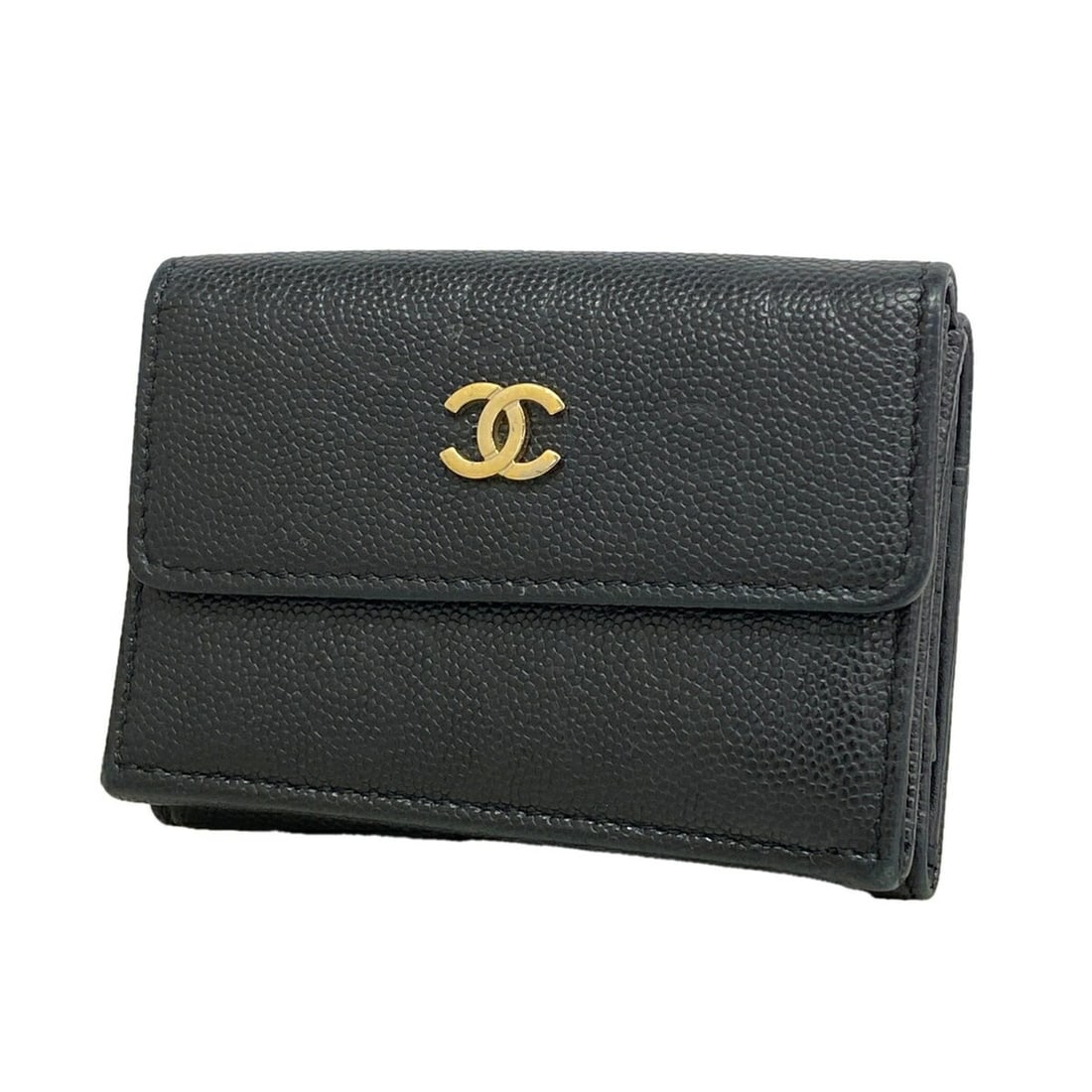 Chanel Tri-fold Wallet, Camellia Design, Caviar Leather, Black/Champagne, Women's: --- Catalog ---Category: SizeSize (HxWxD): 7.5cm x 10.5cm x 3.5cm / 2.95'' x 4.13'' x 1.37''Category: DesignType: Wallet (tri-fold)Color: BlackGender: WomenMaterial: Grained Calfskin Category: General