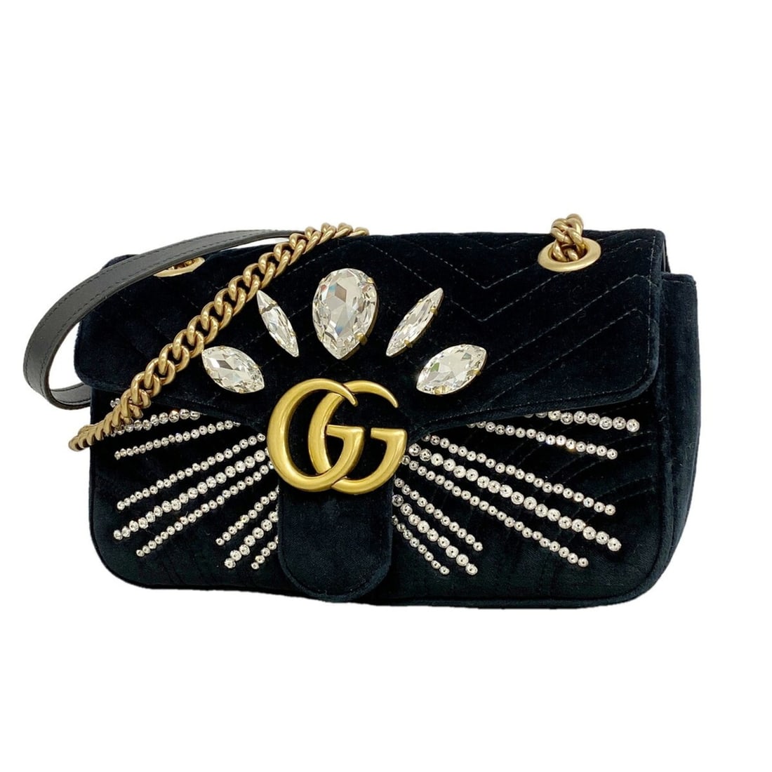 Gucci GG Marmont Shoulder Bag 443497 Velour Black Women's: --- Catalog ---Category: SizeSize (HxWxD): 16cm x 25cm x 7cm / 6.29'' x 9.84'' x 2.75''Category: DesignType: Shoulder bagColor: BlackGender: WomenHardware Color: GoldCategory: GeneralMPN: 443497Brand:
