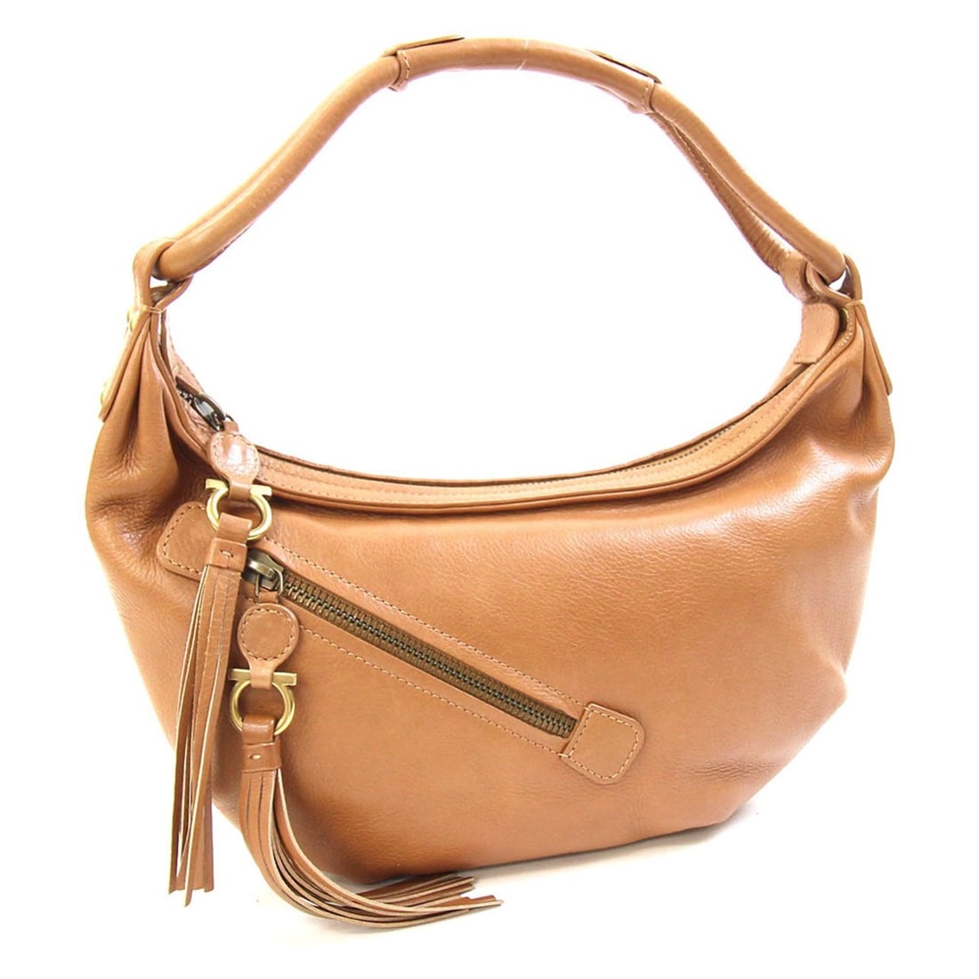 Salvatore Ferragamo Ferragamo Gancini 21 6329 Brown Leather Tassel Handbag for Women - Salvatore (1 of 10)